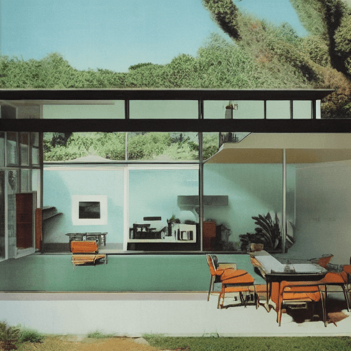 AI generated: Hyper realistic eye level exterior photo of a mid century modern style house overlooking the ocean, ...