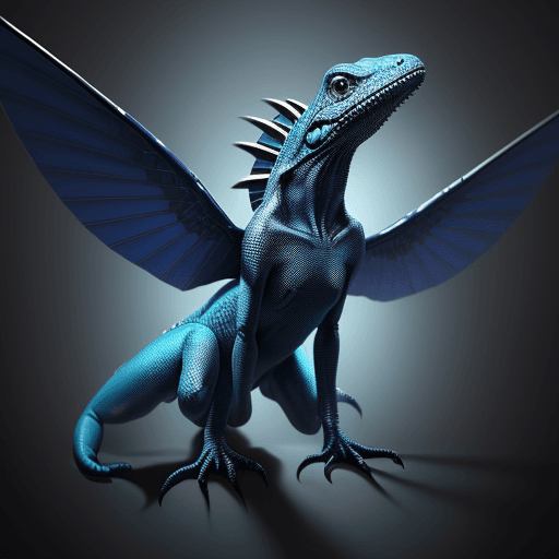 AI generated: Hyper realistic picture of an alien animal, blue and black colours, have wings to fly, head like a l...