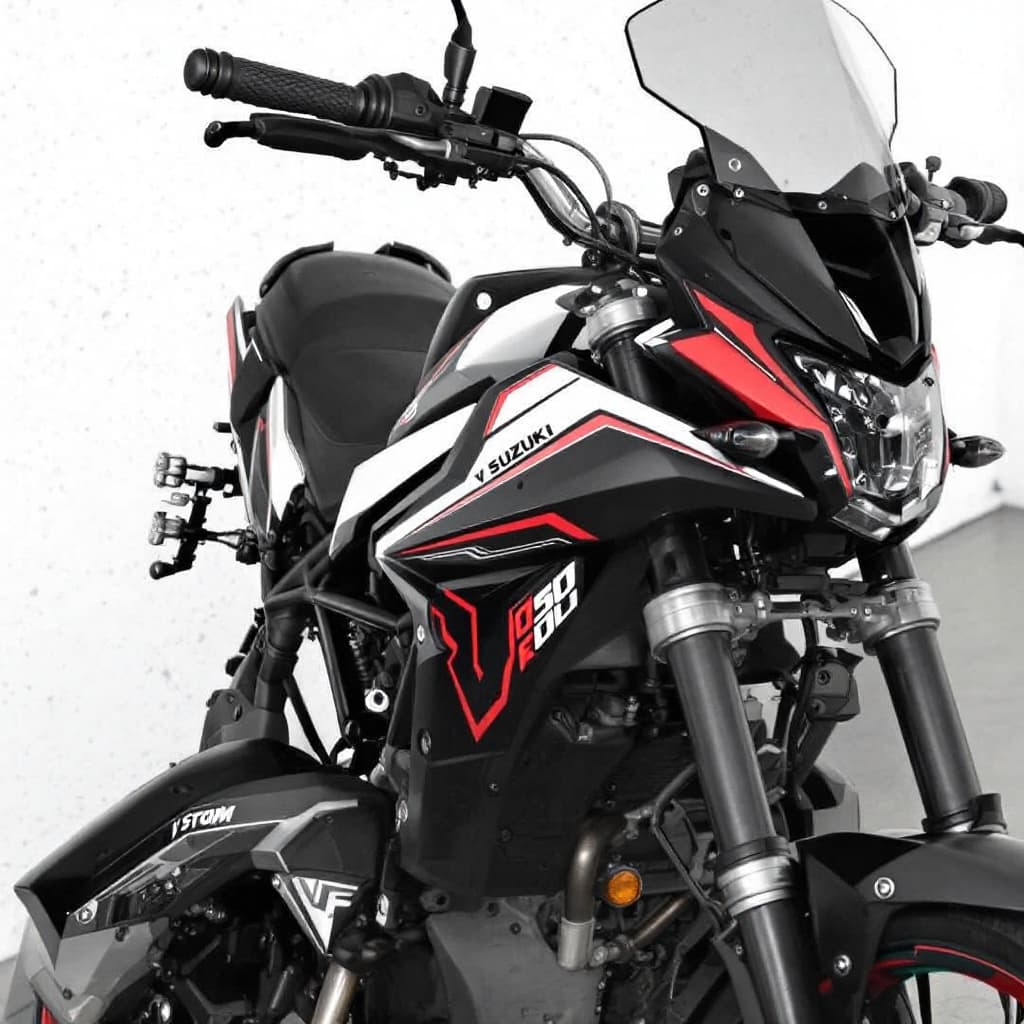 AI generated: Modifica li colori della Suzuki  v Strom 1050DE usando il nero rosso e bianco 