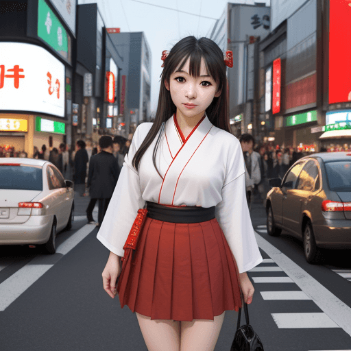 AI generated: japanese vietnamese sexy girl, in western dress but with skirt; normal length of Japans, coloured ey...