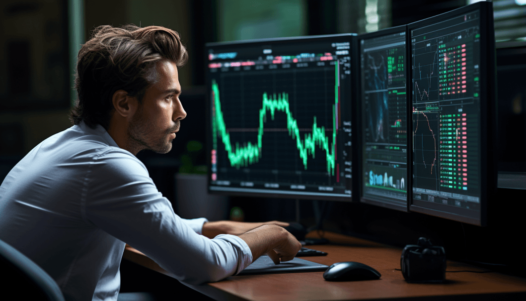 AI generated: A 28 years old casual man professional trader sit on his room, a lone figure sitting, the atmosphere...
