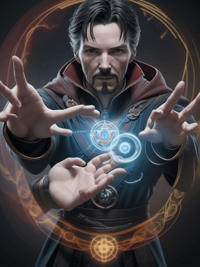 AI generated: Doctor Strange realizando un hechizo complejo con sus manos, masterpiece, octane render, 8k, raytrac...