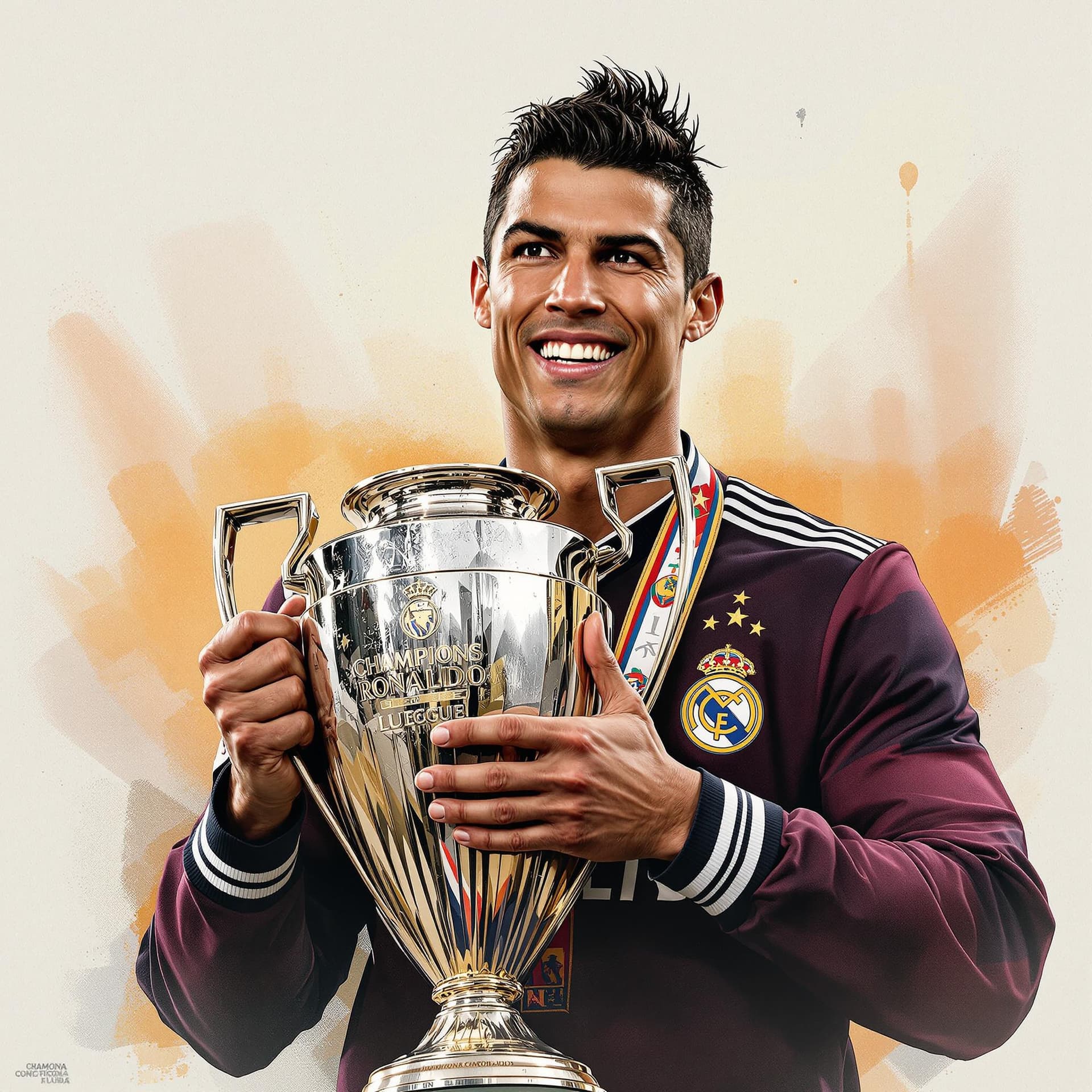 AI generated: bulid an great image of cristiano ronaldo with title of chompions ligue cupe 

