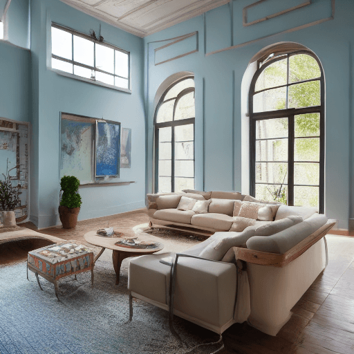 AI generated: High resolution photography interior design, dreamy sunken living room conversation pit, wooden floo...