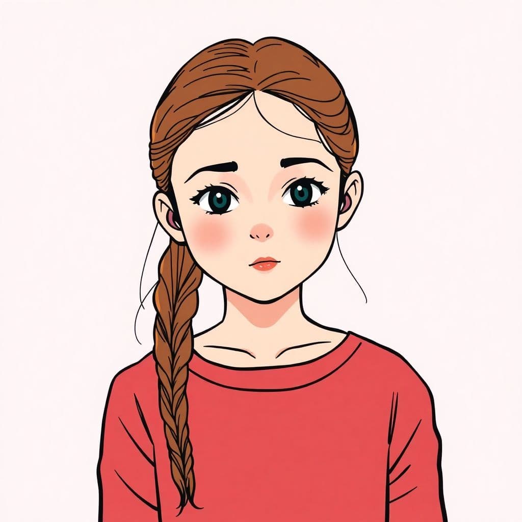 AI generated: illustration, upper-body, girl, front, face, gaze, two randomly three limit colors, outline, edges l...
