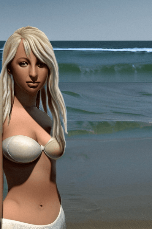 AI generated: nsfw | digital photo | looks similar to Kaley Cuoco | white bikini | wet | perky nipples!!! | standi...