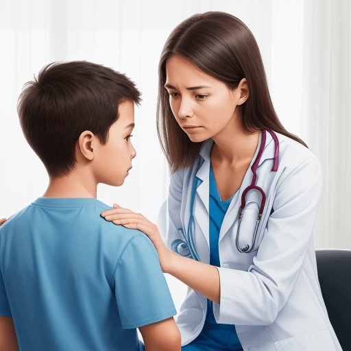 AI generated: a parent comforting a child with a doctor giving advice
