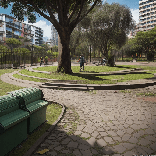 AI generated: small neighborhood park in poor condition with garbage and lack of maintenance in bogota colombia 8k...