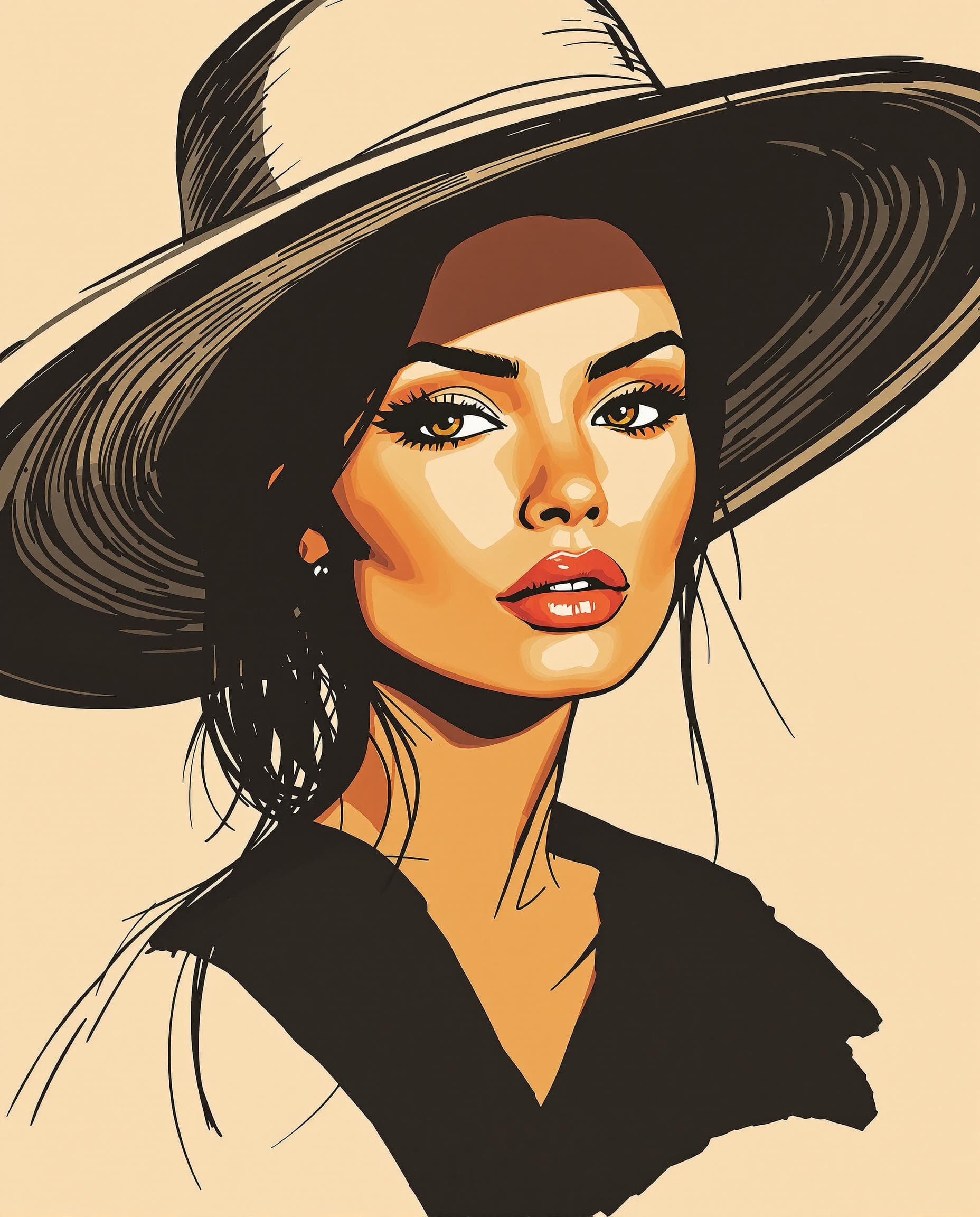 AI generated: Image is a digital illustration featuring a stylized portrait of a woman. The artwork combines sketc...