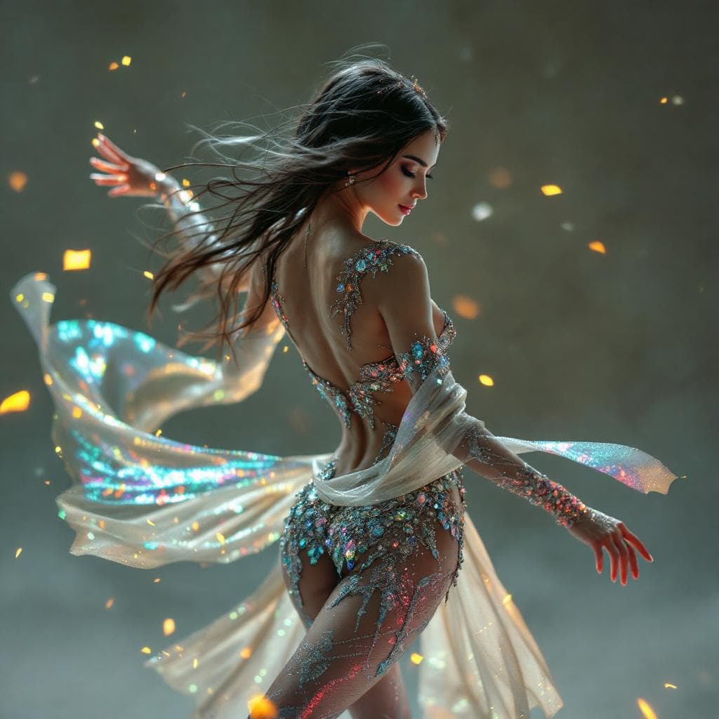 AI generated: Whole body, solo, outstanding woman, futuristic female dancer in a (intricate futuristic  belly danc...