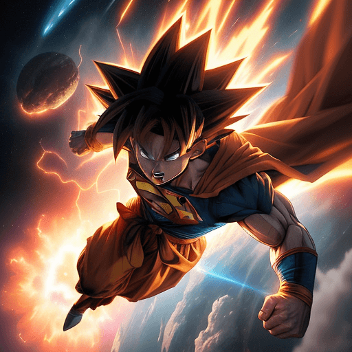 AI generated: "Generate a highly detailed image of Goku as Super Saiyan 3 battling Superman in space with the Eart...