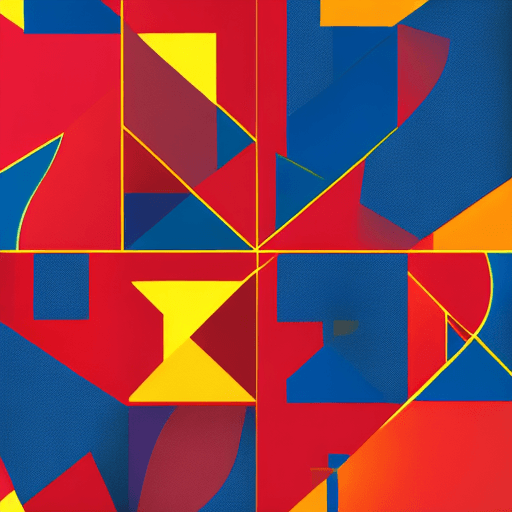 AI generated: clean modern lines of geometric shapes in red, yellow and dark blue color. Background should show ag...