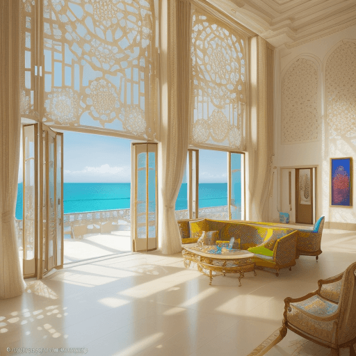 AI generated: High resolution photography interior design, modern art noveau hotel reception desk, large windows o...