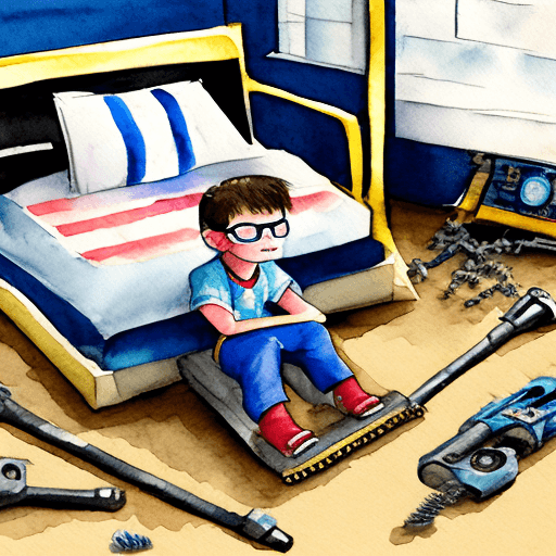AI generated: Children's book style illustration, watercolor technique on cardboard, a little boy wearing round gl...