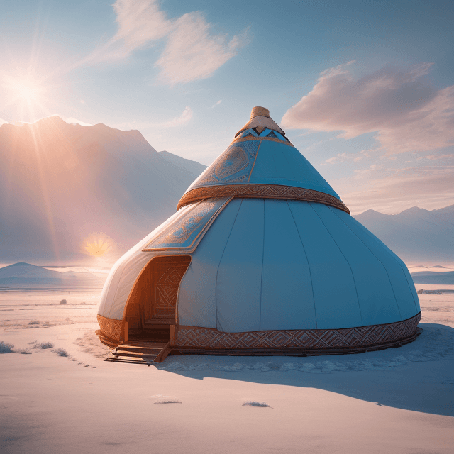 AI generated: Kazakh tradition yurt. image ultra HD  . Yurt futuristic parametric buildings.  the clouds extend be...