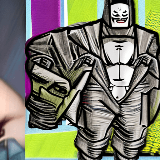 AI generated: Nawaz Sharif in a batman suit, fat and happy, Joker smile, fantasy background