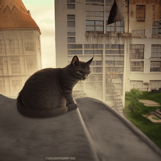 AI generated: cat watching over abandoned city