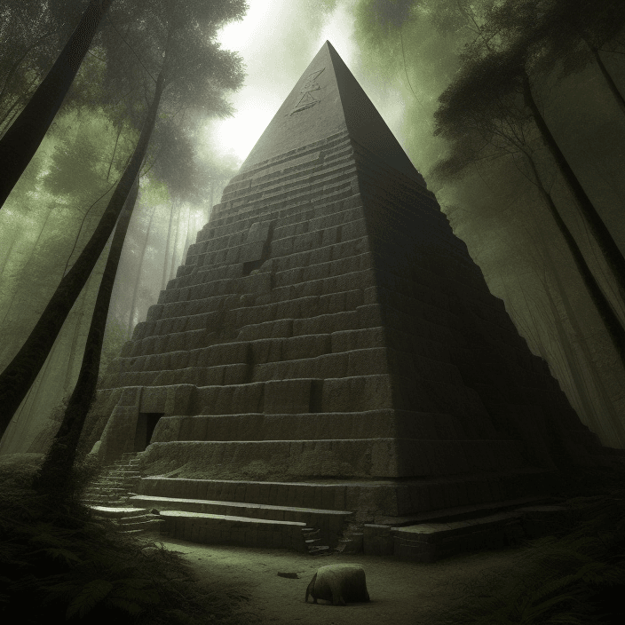 AI generated: Finally he reached an ancient pyramid hidden in the forest.