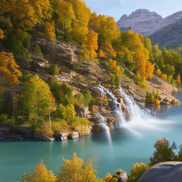 AI generated: photorealistic oil on canvas, 
river, hill, tree
beautiful setting, fall,
Foreground,
unreal engine ...