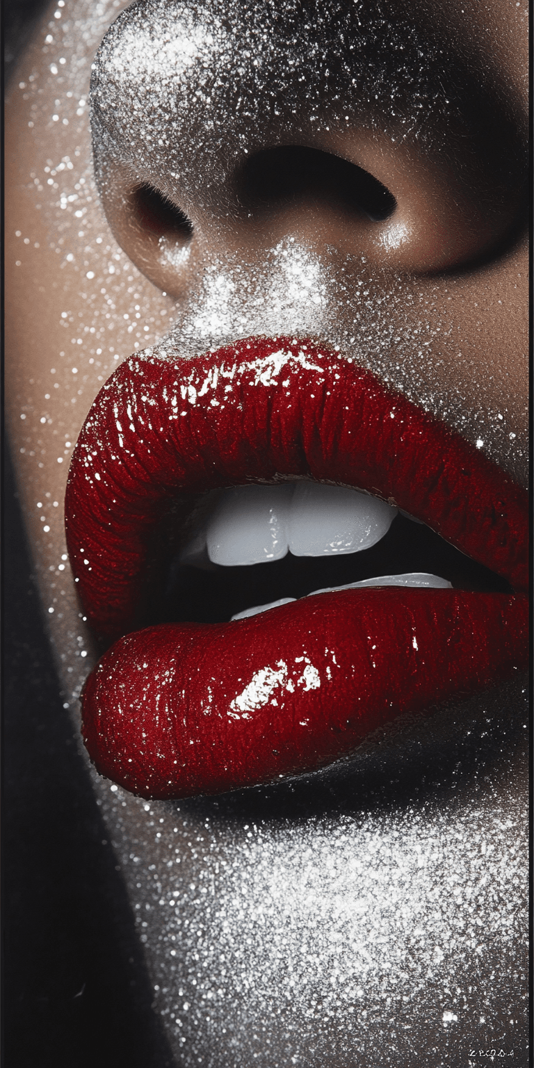 AI generated: Close-up of a woman's face,  with a focus on her lips,  dark-skinned woman,  glamorous makeup,  high...