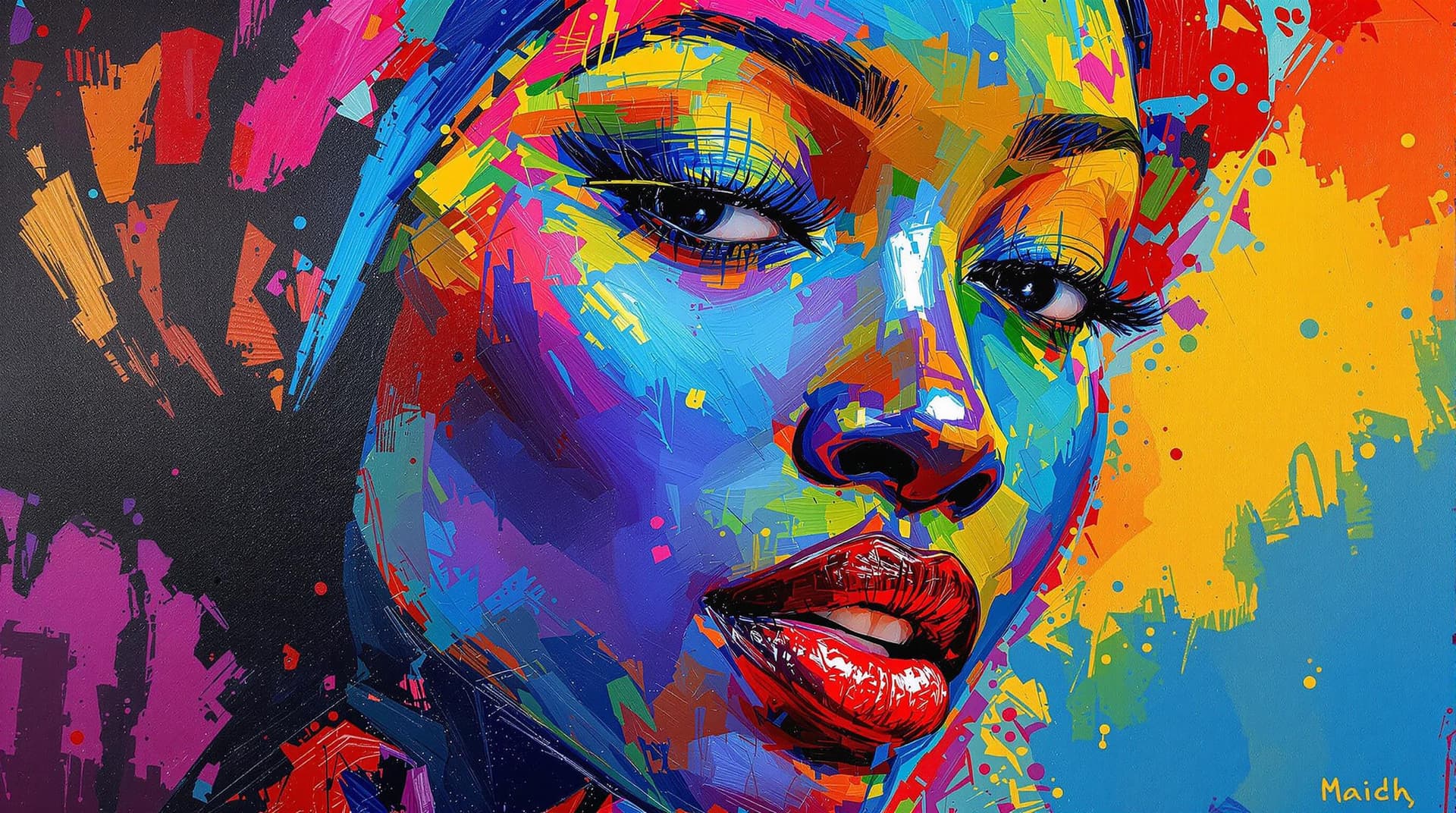 AI generated:    A lively and energetic oil painting in bright, vibrant colors showing  an african woman   The sty...