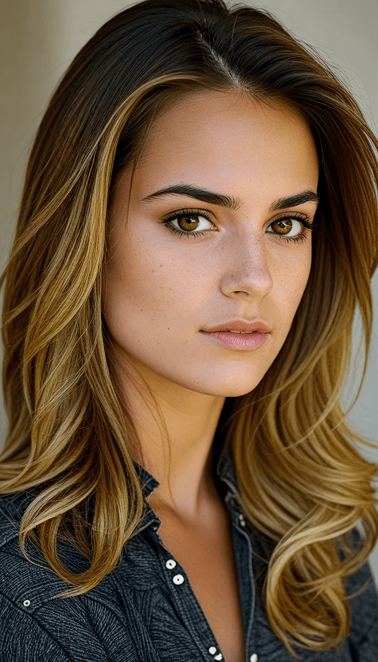 AI generated: A detailed portrait of a young woman with a warm complexion and hazel eyes. Her hair is styled in so...
