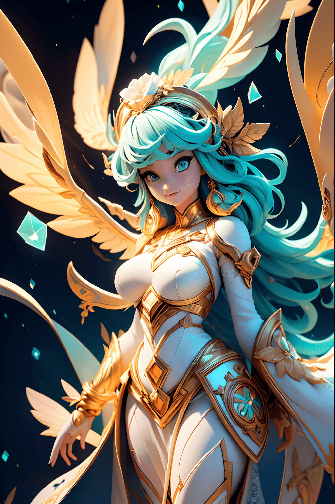 AI generated: Magical futuristic bioluminescent cybernetic android goddess aphrodite, ivory and gold, designed by ...