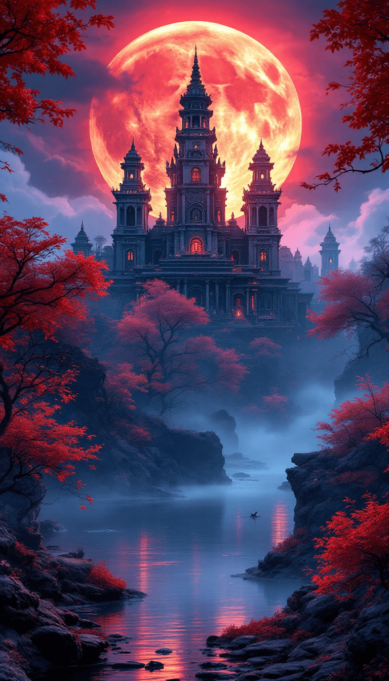 AI generated: Ultra-high resolution, Hyper-detailed fantasy landscape artwork, A majestic ancient temple surrounde...
