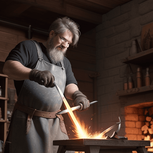 AI generated: blacksmith use hammer to create sword