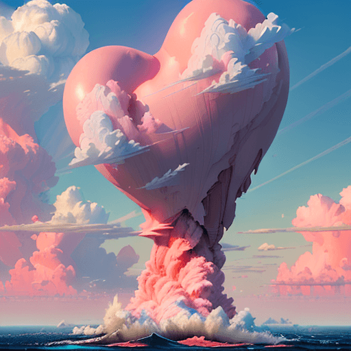AI generated: a red heart in the clouds over water, in the style of zbrush, light pink and sky-blue, i can't belie...