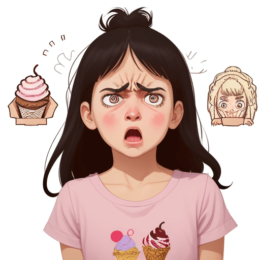 AI generated: illustration of a girl angry because she wants ice cream and her parents won't let her