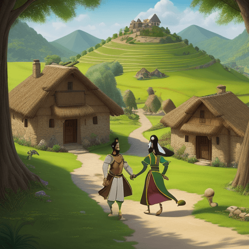 AI generated: Hyper realistic emperor's new groove art style, Pacha's village, hills, serene landscape, bright sun...