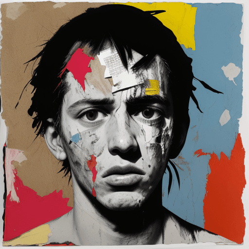 AI generated: Portrait of someone anguished by a friend's drug addiction, mixing pop art style with abstract expre...