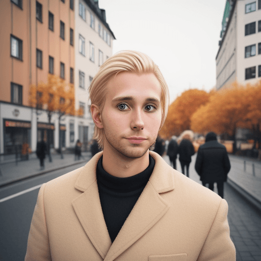 AI generated: Swedish 30 year old man, blond, Instagram photo, autumn in city