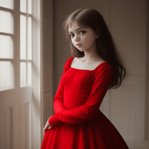 AI generated: photography, young girl in red dress, 