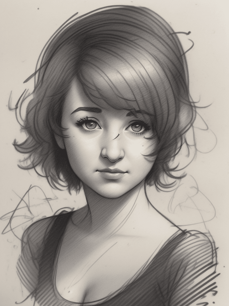 AI generated: Rough charcoal sketch on old paper, female portrait, (((Milana Vayntrub))), Pronounced ears, clean l...