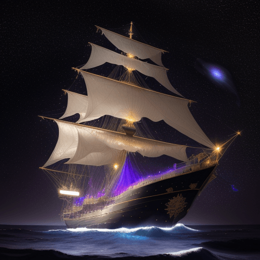 AI generated: A shimmering cosmic caravel sails through the celestial expanse, guided by ethereal currents. This i...