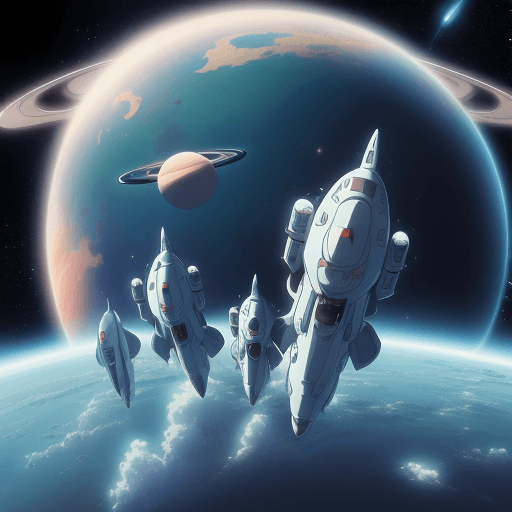 AI generated: perfect anime illustration of a futuristic space with spaceships, art by studio ghibli, many planets