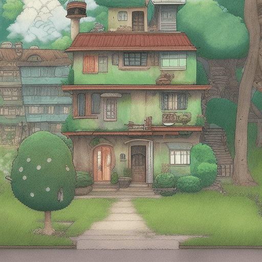 AI generated: Title is ES-Home,
Photo of a home, art by studio ghibli