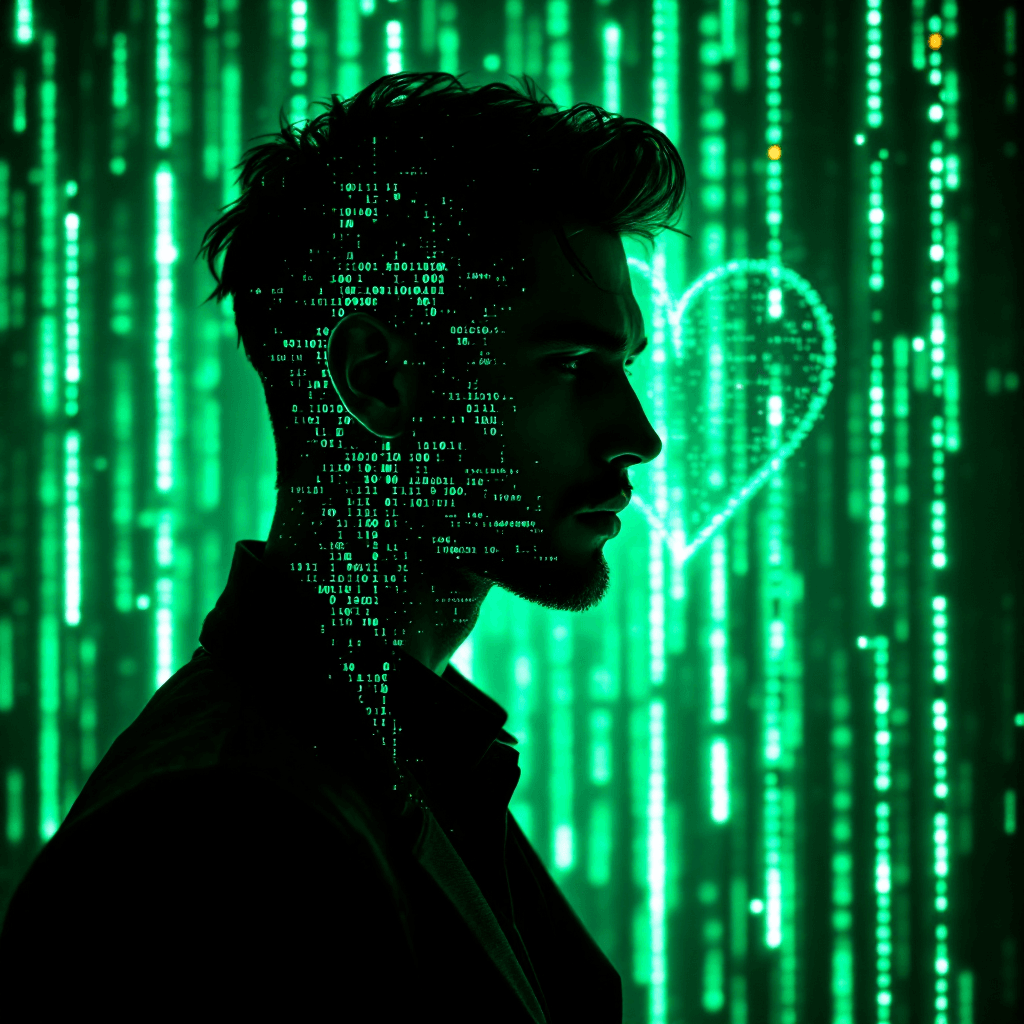 AI generated: The background is a mesmerizing, glowing matrix grid in a vibrant light green hue, with cascading st...