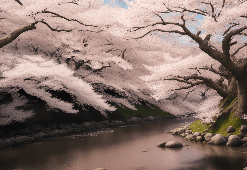 AI generated: a stunning landscape of cherry blossoms --ar 16:9 --v 5 