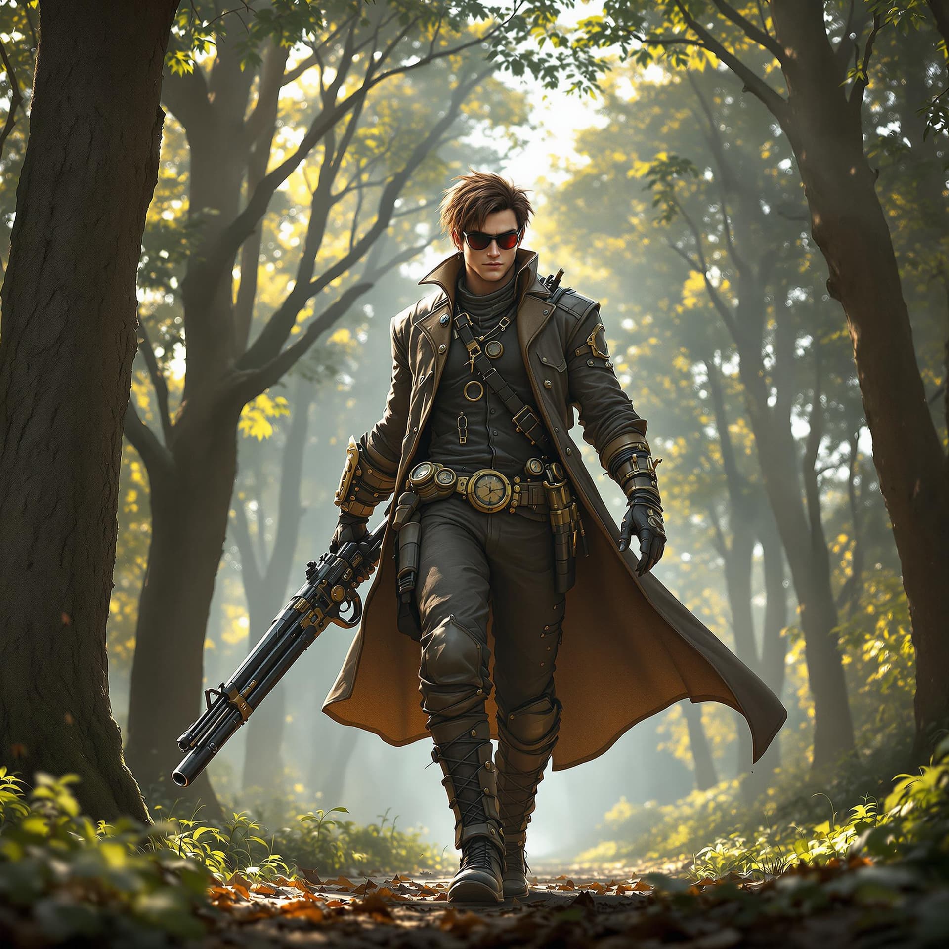 AI generated: a young male sharpshooter (zoom out full body, head to toe), inspired by Dante Sparda from Devil May...