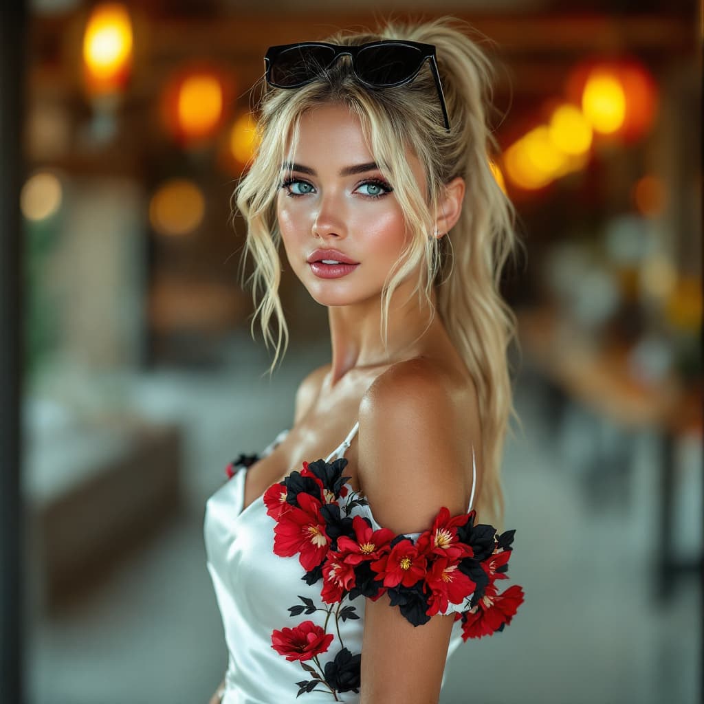 AI generated: gorgeous female,blonde hair, a portrait of a beautiful girl with medium length blonde hair, posing, ...