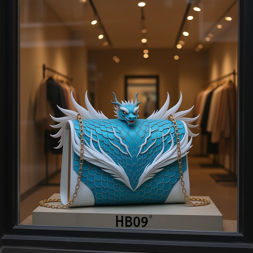 AI generated: Dragon bag displayed in the window of a fashion boutique.
With the discreet and very small watermar...