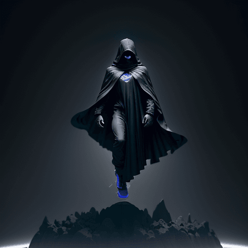 AI generated: levitating dark cloaked figure with Nike swoosh on cloak opening the void to infinity by Craig Mulli...