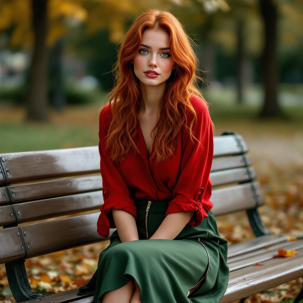 AI generated: full length portrait of an amazingly gorgeous lady with gorgeous red hair and striking blue eyes, we...