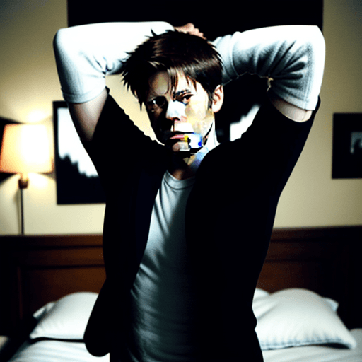 AI generated: Misha Collins arm behind head in bedroom 