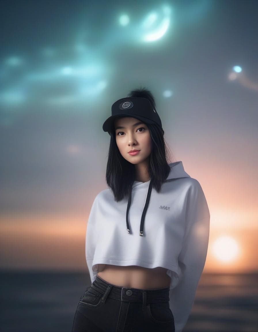 AI generated: dreamscape beautiful young, thin, fit, short messy hair, intrincate details, baggy pants, t-shirt, (...