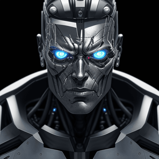 AI generated: portrait of robot Terminator, cyborg, evil, in dynamics, highly detailed, packed with hidden details...