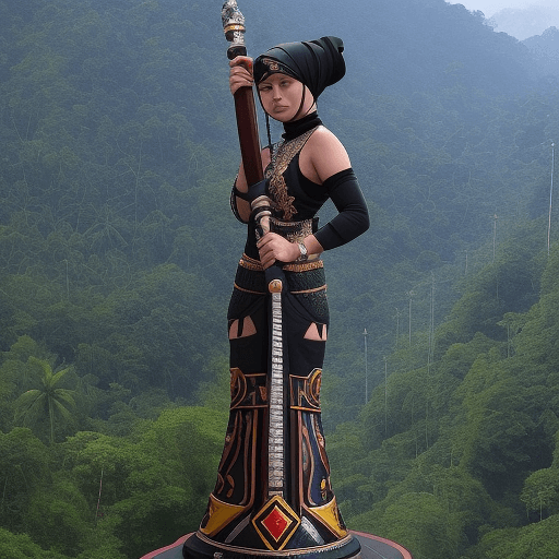 AI generated: Keris, bilah berkelok-kelok seperti ular, bentuk yang sangat indah, besi berwarna hitam
